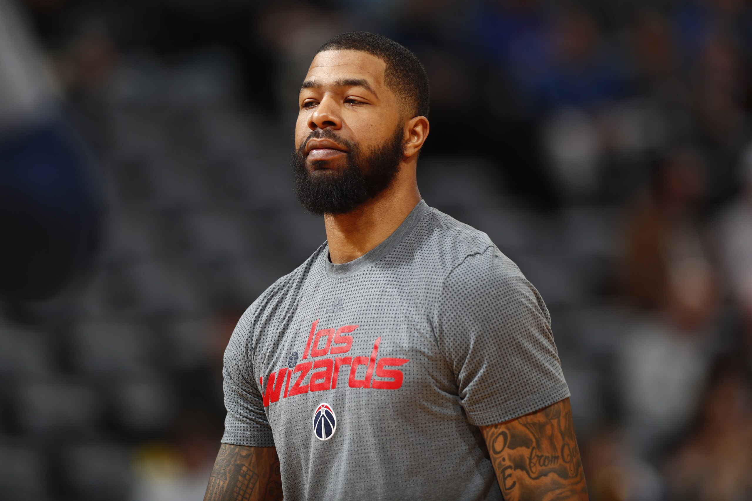 Washington Wizards forward Markieff Morris (5) in the first half of an NBA basketball game Wednesday, March 8, 2017, in Denver. (AP Photo/David Zalubowski)