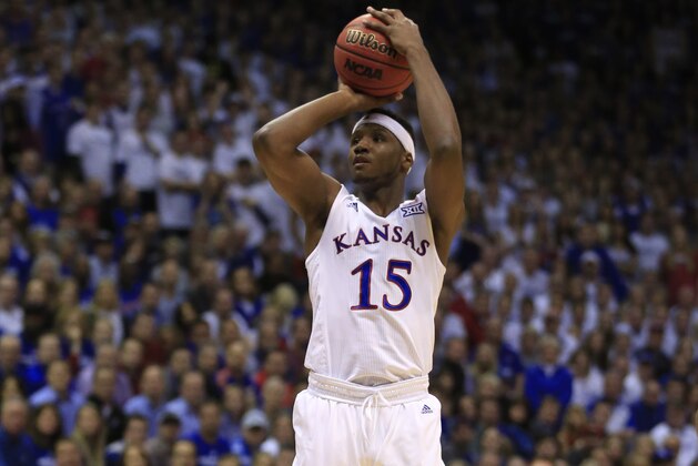 Kansas forward Carlton Bragg Jr. (15) during the first half of an NCAA college basketball game against Kentucky in Lawrence, Kan., Saturday, Jan. 30, 2016. (AP Photo/Orlin Wagner)