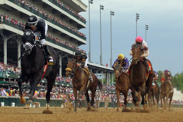 LOUISVILLE, KY - MAY 7: Sharp Azteca with Edgard Zayas wins the Pat Day Mile on May 7, 2016 at Churchill Downs, Louisville.  (Photo by Horsephotos/Getty Images)