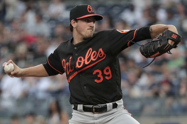 Baltimore Orioles starting pitcher Kevin Gausman (39) delivers against the New York Yankees during the first inning of a baseball game, Friday, April 28, 2017, in New York. (AP Photo/Julie Jacobson)