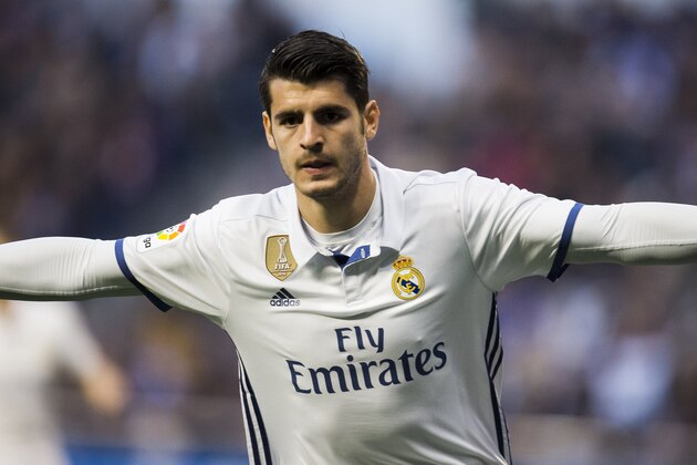 LA CORUNA, SPAIN - APRIL 26:  Alvaro Morata of Real Madrid celebrates after scoring goal during the La Liga match between RC Deportivo La Coruna and Real Madrid at Riazor Stadium on April 26, 2017 in La Coruna, Spain.  (Photo by Juan Manuel Serrano Arce/Getty Images)