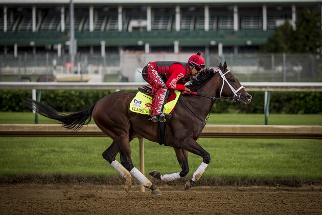 LOUISVILLE, KY - MAY 03: Classic Empire, owned by John Oxley and trained by Mark E. Casse, with Martin Rivers aboard exercises in preparation for the Kentucky Derby at Churchill Downs on May 03, 2017 in Louisville, Kentucky. (Photo by Alex Evers/Eclipse Sportswire/Getty Images)
