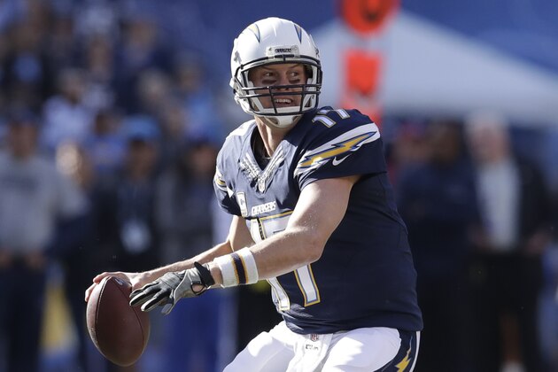 San Diego Chargers quarterback Philip Rivers (17) during an NFL football game against the Kansas City Chiefs Sunday, Jan. 1, 2017, in San Diego. (AP Photo/Rick Scuteri)