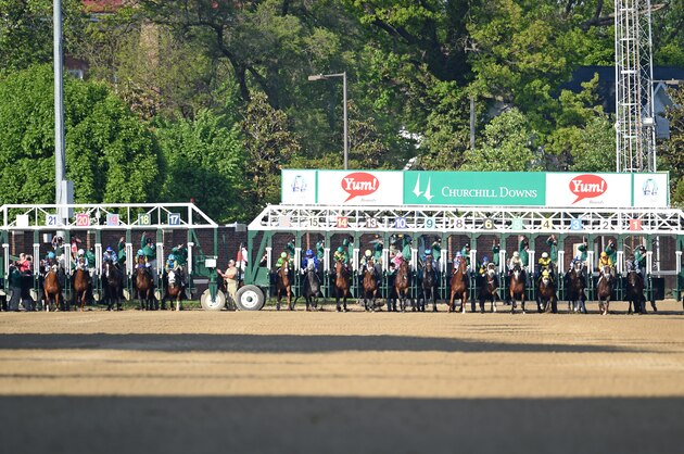 LOUISVILLE, KY - MAY 2 : Horses break from the starting gate. American Pharoah with Victor Espinoza up wins the Kentucky Derby at Churchill Downs Race Track on May 2, 2015 (Photo by Horsephotos/Getty Images)