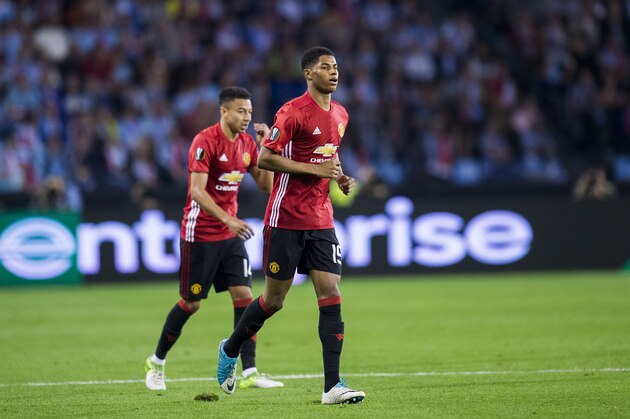 VIGO, SPAIN - MAY 04:  Marcus Rashford of Manchester United celebrates after scoring goal during the Uefa Europa League, semi final first leg match, between Real Club Celta De Vigo and Manchester United FC at Estadio Balaidos on May 4, 2017 in Vigo, Spain.  (Photo by Juan Manuel Serrano Arce/Getty Images)