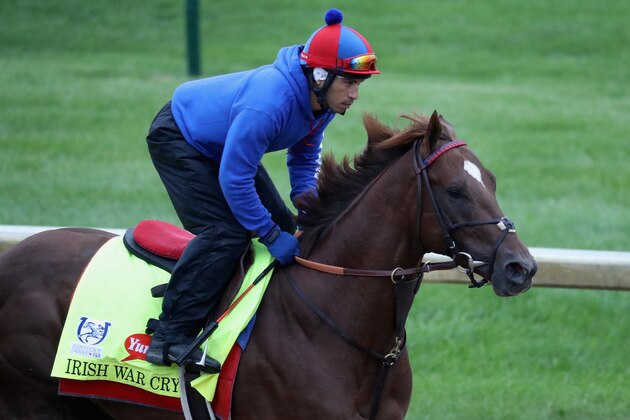 LOUISVILLE, KY - MAY 04: Irish War Cry trains on the track for the Kentucky Derby at Churchill Downs on May 4, 2017 in Louisville, Kentucky.  (Photo by Rob Carr/Getty Images)