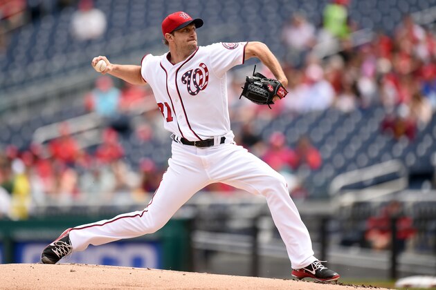 WASHINGTON, DC - MAY 04:  Max Scherzer #31 of the Washington Nationals pitches in the first inning during a baseball game against the Arizona Diamondbacks at Nationals Park on May 4, 2017 in Washington, DC.  (Photo by Mitchell Layton/Getty Images)