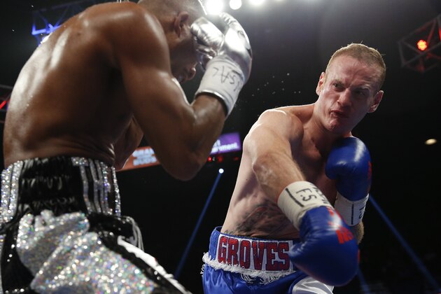 George Groves, right, punches Badou Jack during their super middleweight title fight Saturday, Sept. 12, 2015, in Las Vegas. (AP Photo/John Locher) George Groves, right, punches Badou Jack during their super middleweight title fight Saturday, Sept. 12, 2015, in Las Vegas. (AP Photo/John Locher)