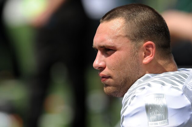 EUGENE, OR - APRIL 27: Colt Lyerla #15 of the Oregon Duckslooks on from the sidelines during the second half of the Oregon Spring Game at Autzen Stadium on April 27, 2013 in Eugene, Oregon. (Photo by Steve Dykes/Getty Images)