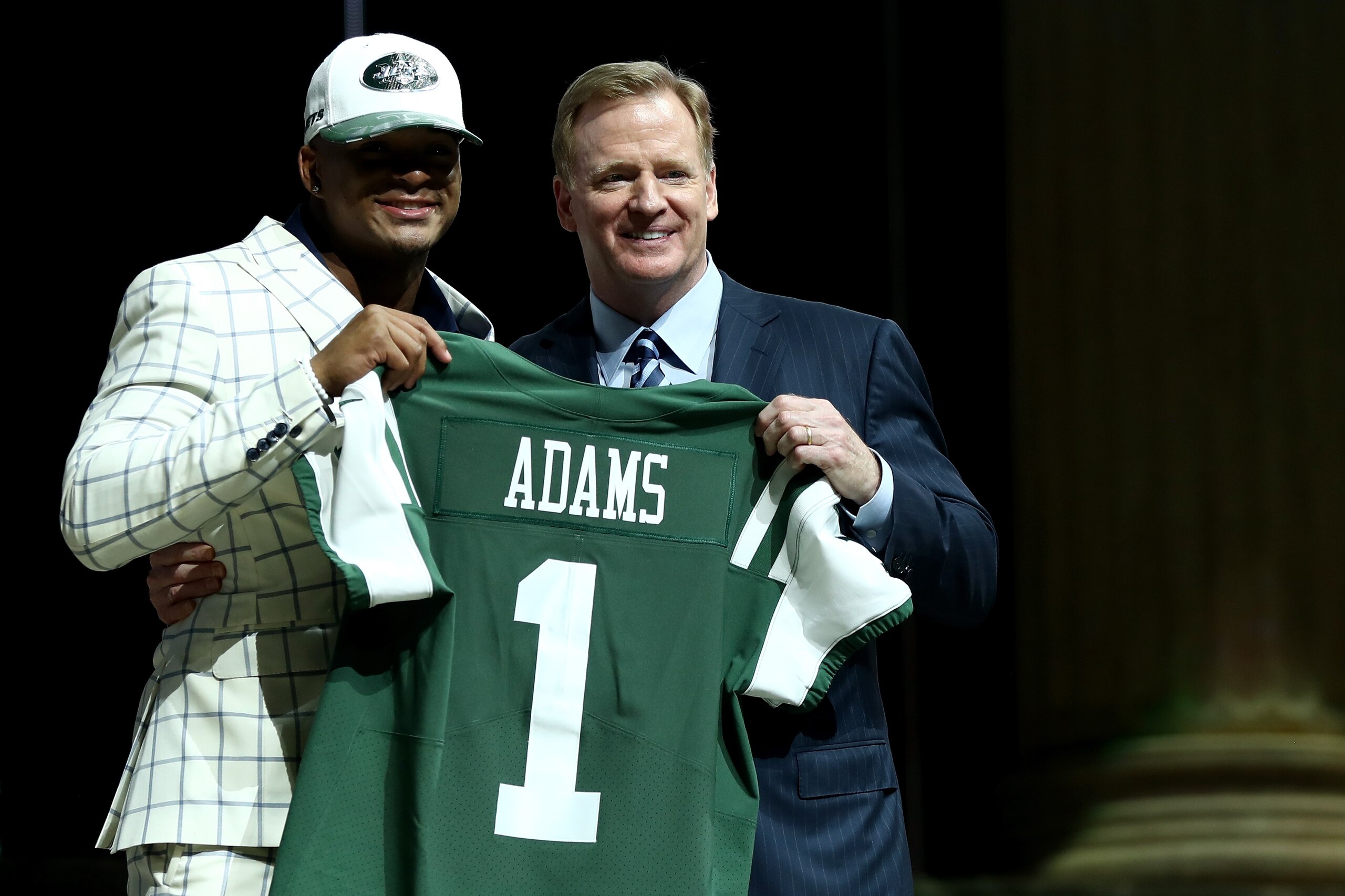 PHILADELPHIA, PA - APRIL 27:  (L-R) Jamal Adams of LSU poses with Commissioner of the National Football League Roger Goodell after being picked #6 overall by the New York Jets during the first round of the 2017 NFL Draft at the Philadelphia Museum of Art on April 27, 2017 in Philadelphia, Pennsylvania.  (Photo by Elsa/Getty Images)