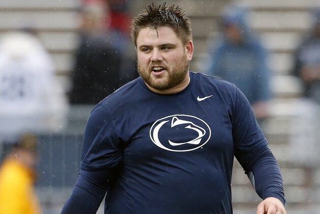 Penn State kicker Joey Julius (99) warms up before taking on Maryland in an NCAA college football game in State College, Pa., Saturday, Oct. 8, 2016. (AP Photo/Chris Knight)