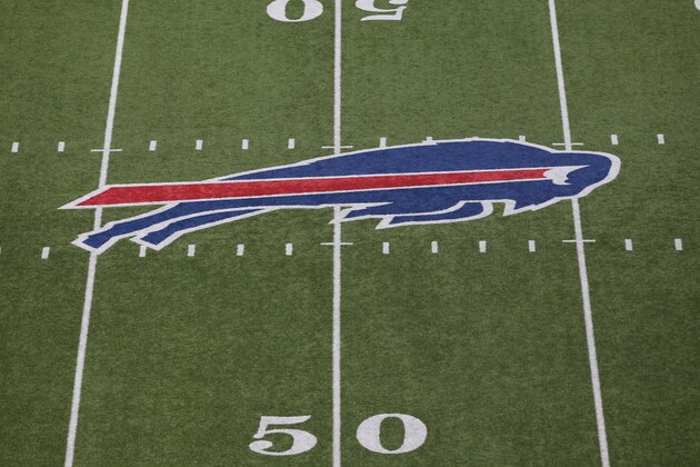 ORCHARD PARK, NY - NOVEMBER 17: The Buffalo Bills logo at midfield during NFL game action against the New York Jets at Ralph Wilson Stadium on November 17, 2013 in Orchard Park, New York. (Photo by Tom Szczerbowski/Getty Images)