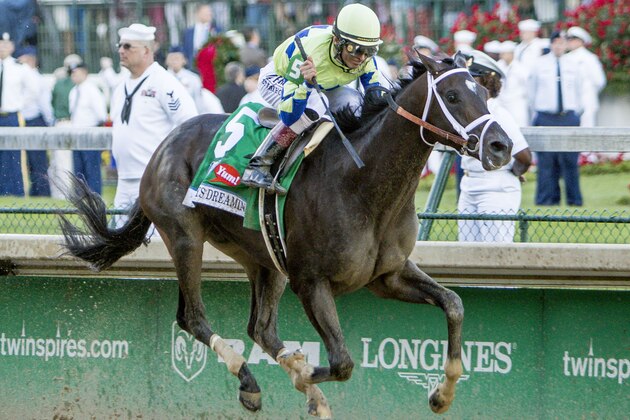 LOUISVILLE, KY - MAY 06: Always Dreaming #5, ridden by John Velazquez, wins the Kentucky Derby on Kentucky Derby Day at Churchill Downs on May 6, 2017 in Louisville, Kentucky. (Photo by Sue Kawczynski/Eclipse Sportswire/Getty Images)