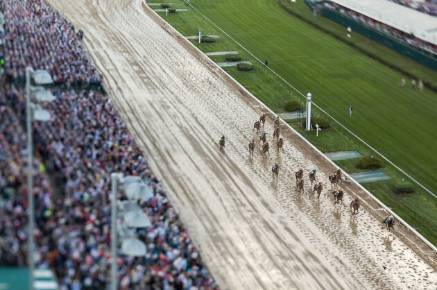 LOUISVILLE, KY - MAY 06: (EDITORS NOTE: Image was created using a variable planed lens.) Always Dreaming #5, ridden by John Velazquez, wins the 143rd Kentucky Derby  on Kentucky Derby Day at Churchill Downs on May 6, 2017 in Louisville, Kentucky. (Photo by Jon Durr/Eclipse Sportswire/Getty Images)