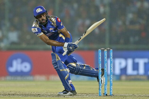 Mumbai Indians' Hardik Pandya plays a shot during the Indian Premier League (IPL) cricket match against Delhi Daredevils in New Delhi, India, Saturday, May 6, 2017. (AP Photo/Tsering Topgyal)