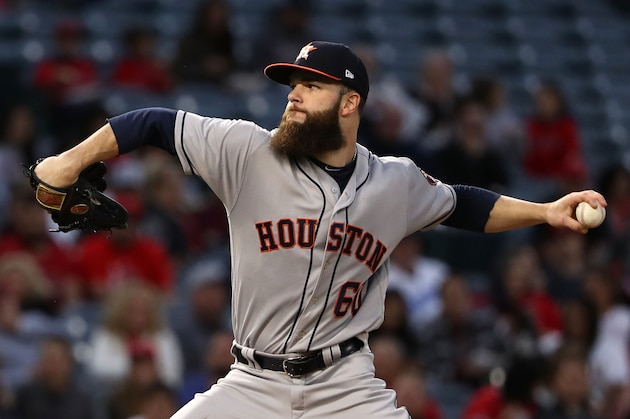 ANAHEIM, CA - MAY 05: Pitcher Dallas Keuchel #60 of the Houston Astros pitches in the first inning during the MLB game against the Los Angeles Angels of Anaheim at Angel Stadium of Anaheim on May 5, 2017 in Anaheim, California.  (Photo by Victor Decolongon/Getty Images)