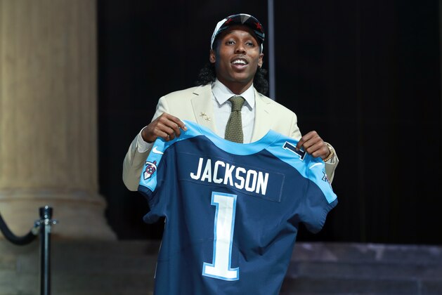 Southern California's Adoree' Jackson poses after being selected by the Tennessee Titans during the first round of the 2017 NFL football draft, Thursday, April 27, 2017, in Philadelphia. (Jeff Haynes/AP Images for Panini)