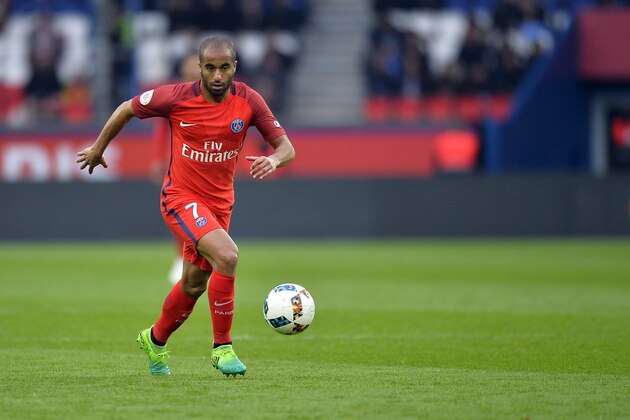 PARIS, FRANCE - MAY 06:  Lucas  of Paris Saint-Germainruns with the ball during the Ligue 1 match between Paris Saint-Germain and Bastia at Parc des Princes on May 6, 2017 in Paris, France.  (Photo by Aurelien Meunier/Getty Images)