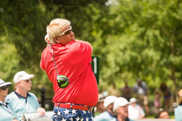 THE WOODLANDS, TX - MAY 07: John Daly of the United States plays his tee shot at the first hole during the third round of the PGA TOUR Champions Insperity Invitational at The Woodlands Country Club on May 7, 2017 in The Woodlands, Texas. (Photo by Darren Carroll/Getty Images)