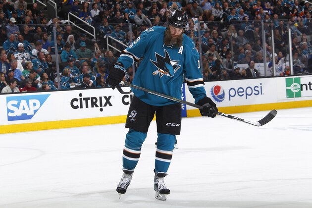 SAN JOSE, CA - APRIL 22: Joe Thornton #19 of the San Jose Sharks skates againt the Edmonton Oilers in Game Six of the Western Conference First Round during the 2017 NHL Stanley Cup Playoffs at SAP Center on April 22, 2017 in San Jose, California. (Photo by Rocky W. Widner/NHL/Getty Images)