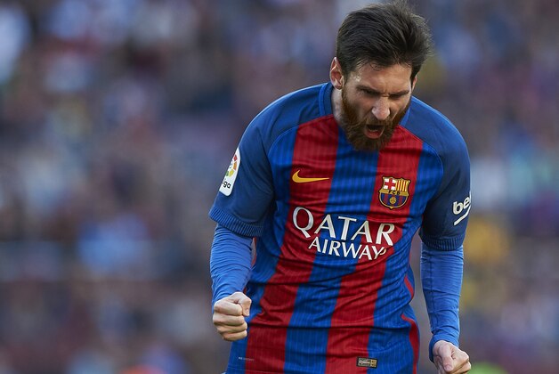 BARCELONA, SPAIN - MAY 06:  Lionel Messi of Barcelona celebrates after scoring the second goal during the La Liga match between FC Barcelona and Villarreal CF at Camp Nou Stadium on May 6, 2017 in Barcelona, Spain.  (Photo by fotopress/Getty Images)