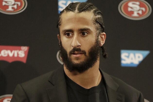 San Francisco 49ers quarterback Colin Kaepernick speaks at a news conference after the team's NFL football game against the Seattle Seahawks in Santa Clara, Calif., Sunday, Jan. 1, 2017. (AP Photo/Marcio Jose Sanchez)