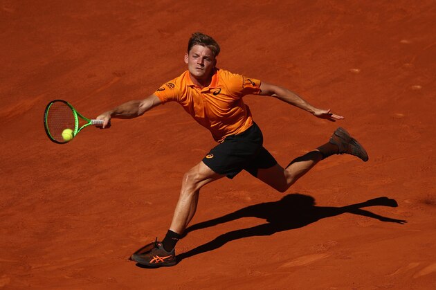 MADRID, SPAIN - MAY 07:  David Goffin of Belgium in action against Karen Khachanov of Russia during day two of the Mutua Madrid Open tennis at La Caja Magica on May 7, 2017 in Madrid, Spain.  (Photo by Julian Finney/Getty Images)
