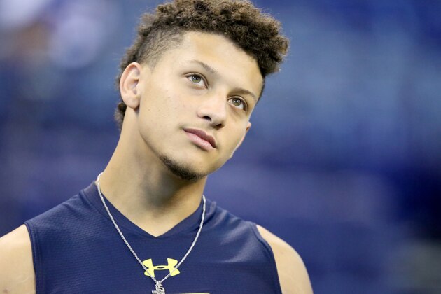 Texas Tech quarterback Patrick Mahomes is seen after a drill at the 2017 NFL football scouting combine Saturday, March 4, 2017, in Indianapolis. (AP Photo/Gregory Payan)