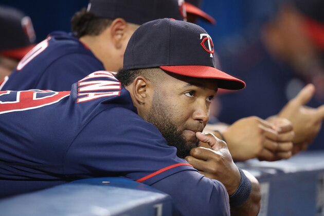 TORONTO, CANADA - AUGUST 26: Danny Santana #39 of the Minnesota Twins looks on from the top step of the dugout during MLB game action against the Toronto Blue Jays on August 26, 2016 at Rogers Centre in Toronto, Ontario, Canada. (Photo by Tom Szczerbowski/Getty Images)