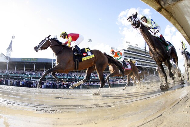 May 6, 2017; Louisville , KY, USA; Jose Lezcano aboard State of Honor (6) races John Velazquez aboard Always Dreaming (5) during the 2017 Kentucky Derby at Churchill Downs. Mandatory Credit: Brian Spurlock-USA TODAY Sports