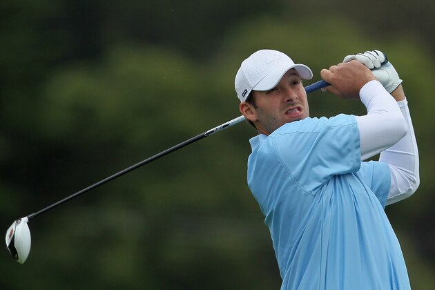 PEBBLE BEACH, CA - FEBRUARY 12:  Tony Romo, NFL football quarterback for the Dallas Cowboys, hits his tee shot on the third hole during the final round of the AT&T Pebble Beach National Pro-Am at Pebble Beach Golf Links on February 12, 2012 in Pebble Beach, California.  (Photo by Jeff Gross/Getty Images)