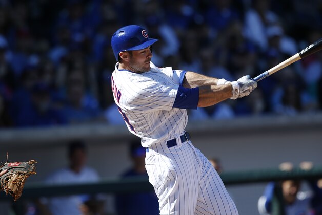 MESA, AZ - FEBRUARY 25: Matt Szczur #20 of the Chicago Cubs bats during a game against the Oakland Athletics at Solan Park on February 25, 2017 in Mesa, Arizona. (Photo by Michael Zagaris/Oakland Athletics/Getty Images)