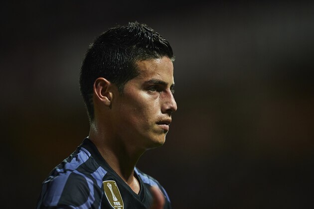 GRANADA, SPAIN - MAY 06:  James Rodriguez of Real Madrid CF looks on  during the La Liga match between Granada CF v Real Madrid CF at Estadio Nuevo Los Carmenes on May 6, 2017 in Granada, Spain.  (Photo by Aitor Alcalde/Getty Images)