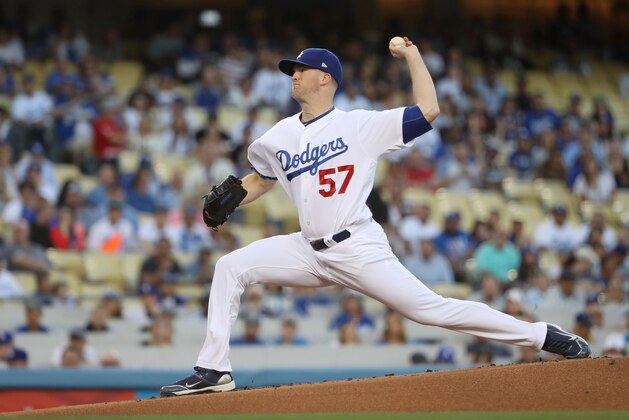 LOS ANGELES, CA - MAY 02:  Pitcher Alex Wood #57 of the Los Angeles Dodgers pitches in the first inning during the MLB game against the San Francisco Giants at Dodger Stadium on May 2, 2017 in Los Angeles, California. The Dodgers defeated the Giants 13-5.  (Photo by Victor Decolongon/Getty Images)