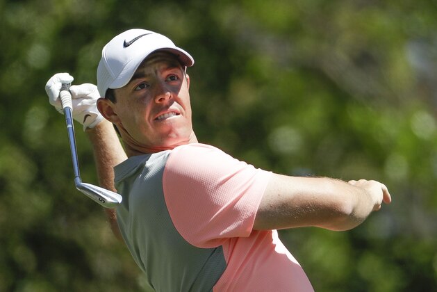 Rory McIlroy, of Northern Ireland, hits from the fourth tee during the final round of the Masters golf tournament, Sunday, April 9, 2017, in Augusta, Ga. (AP Photo/David Goldman)