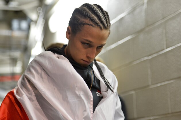 NEW YORK, NY - NOVEMBER 12:  Joanna Jedrzejczyk of Poland prepares to enter the Octagon before facing Karolina Kowalkiewicz of Poland in their UFC women's strawweight championship fight during the UFC 205 event at Madison Square Garden on November 12, 2016 in New York City. (Photo by Brandon Magnus/Zuffa LLC/Zuffa LLC via Getty Images)