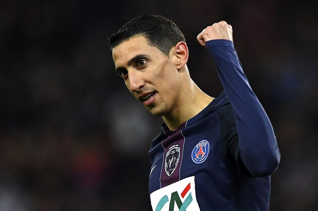 Paris Saint-Germain's Argentinian forward Angel Di Maria reacts during the French Cup semi-final match between Paris Saint-Germain and Monaco at the Parc des Princes stadium in Paris on April 26, 2017.  / AFP PHOTO / FRANCK FIFE        (Photo credit should read FRANCK FIFE/AFP/Getty Images)