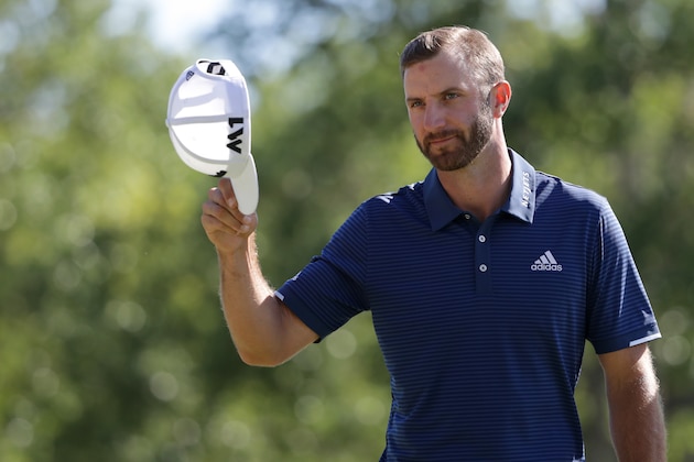 WILMINGTON, NC - MAY 7: Dustin Johnson reacts after putting on the 18th green during the final round of the Wells Fargo Championship at Eagle Point Golf Club on May 7, 2017 in Wilmington, North Carolina. (Photo by Streeter Lecka/Getty Images)