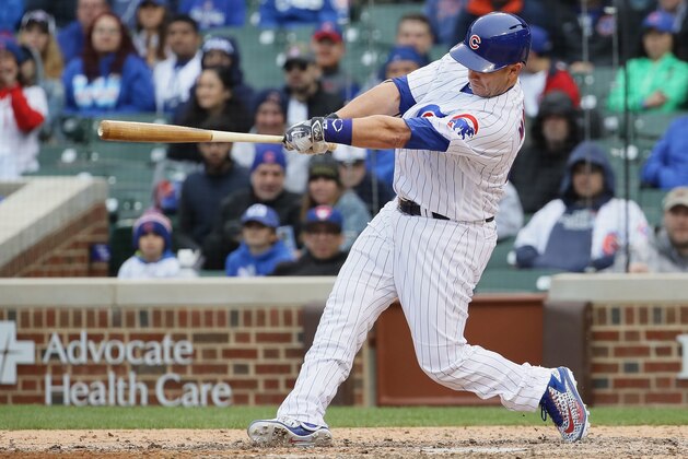 CHICAGO, IL - APRIL 19:  Miguel Montero #47 of the Chicago Cubs bats against the Milwaukee Brewers at Wrigley Field on April 19, 2017 in Chicago, Illinois. The Cubs defeated the Brewers 7-4.  (Photo by Jonathan Daniel/Getty Images)