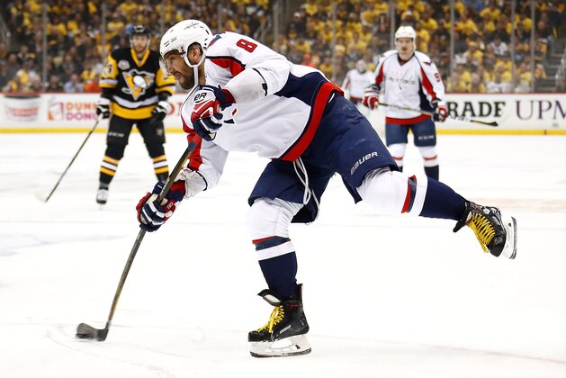 PITTSBURGH, PA - MAY 08:  Alex Ovechkin #8 of the Washington Capitals in action against the Pittsburgh Penguins in Game Six of the Eastern Conference Second Round during the 2017 NHL Stanley Cup Playoffs at PPG PAINTS Arena on May 8, 2017 in Pittsburgh, Pennsylvania.  (Photo by Gregory Shamus/Getty Images)
