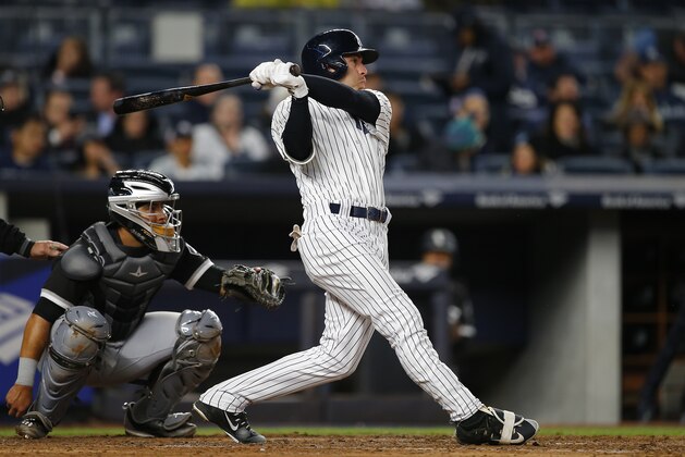 NEW YORK, NY - APRIL 19: Jacoby Ellsbury #22 of the New York Yankees in action against the Chicago White Sox during a game at Yankee Stadium on April 19, 2017 in New York City. (Photo by Rich Schultz/Getty Images)