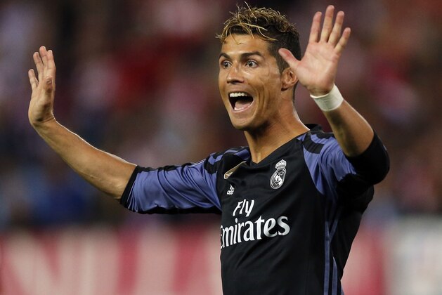 Real Madrid's Cristiano Ronaldo gestures during a Champions League semifinal, 2nd leg soccer match between Atletico de Madrid and Real Madrid, in Madrid, Spain, Wednesday, May 10, 2017 . (AP Photo/Daniel Ochoa de Olza)