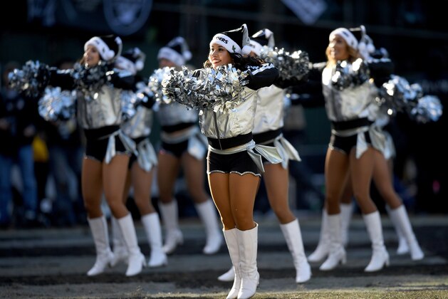 OAKLAND, CA - DECEMBER 24:  The Oakland Raiders cheerleaders the 'Raiderettes' performs during an NFL football game between the Indianapolis Colts and Oakland Raiders at the Oakland-Alameda County Coliseum on December 24, 2016 in Oakland, California.  (Photo by Thearon W. Henderson/Getty Images)