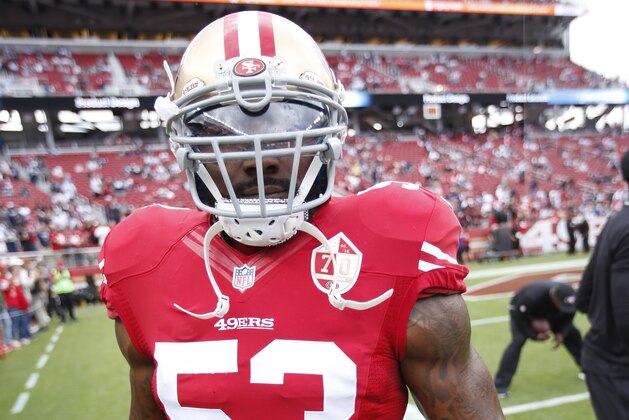SANTA CLARA, CA - OCTOBER 2: NaVorro Bowman #53 of the San Francisco 49ers stands on the field prior to the game against the Dallas Cowboys at Levi Stadium on October 2, 2016 in Santa Clara, California. The Cowboys defeated the 49ers 24-17. (Photo by Michael Zagaris/San Francisco 49ers/Getty Images)