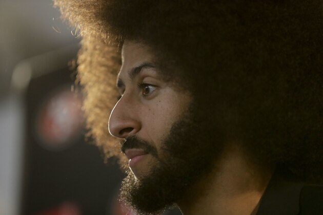 San Francisco 49ers quarterback Colin Kaepernick talks during a news conference after an NFL football game against the Los Angeles Rams Saturday, Dec. 24, 2016, in Los Angeles. The San Francisco 49ers won 22-21.(AP Photo/Rick Scuteri)