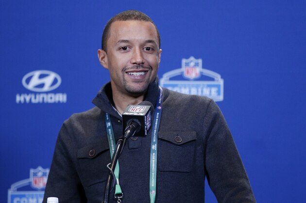 INDIANAPOLIS, IN - FEBRUARY 25: Cleveland Browns executive vice president of football operations Sashi Brown speaks to the media during the 2016 NFL Scouting Combine at Lucas Oil Stadium on February 25, 2016 in Indianapolis, Indiana. (Photo by Joe Robbins/Getty Images)
