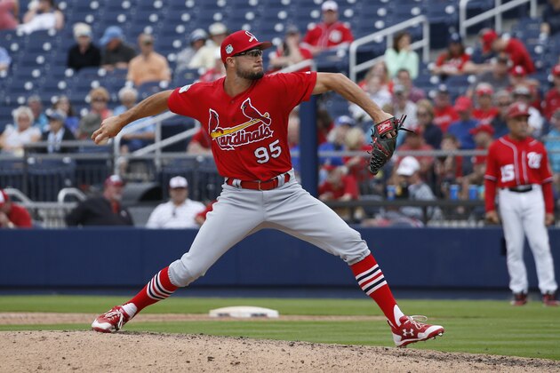 WEST PALM BEACH, FL - MARCH 3: Daniel Poncedeleon #95 of the St Louis Cardinals throws the ball against the Washington Nationals in the eighth inning during a spring training game at The Ballpark of the Palm Beaches on March 3, 2017 in West Palm Beach, Florida. The Cardinals defeated the Nationals 2-1 in ten innings. (Photo by Joel Auerbach/Getty Images)
