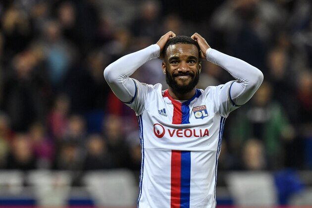 Lyon's French forward Alexandre Lacazette reacts during the UEFA Europa League semi-final football match between Olympique Lyonnais (OL) and Ajax Amsterdam, on May 11, 2017 at the Parc Olympique Lyonnais stadium in Décines-Charpieu near Lyon, southeastern France.
 / AFP PHOTO / JEFF PACHOUD        (Photo credit should read JEFF PACHOUD/AFP/Getty Images)