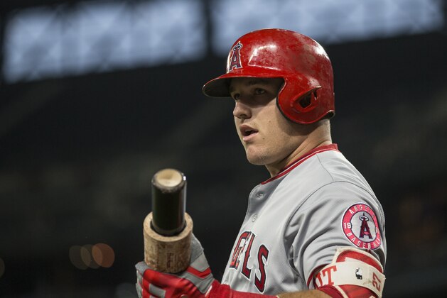 SEATTLE, WA - MAY 2: Mike Trout #27 of the Los Angeles Angels of Anaheim waits in the on-deck circle before an at-bat in game against the Seattle Mariners at Safeco Field on May 2, 2017 in Seattle, Washington. The Angels won the game 6-4 in 11 innings. (Photo by Stephen Brashear/Getty Images)