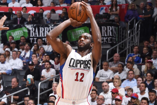 LOS ANGELES, CA - APRIL 25: Luc Mbah a Moute #12 of the LA Clippers shoots the ball against the Utah Jazz in Game Five of the Western Conference Quarterfinals of the 2017 NBA Playoffs on April 25, 2017 at STAPLES Center in Los Angeles, California. NOTE TO USER: User expressly acknowledges and agrees that, by downloading and/or using this Photograph, user is consenting to the terms and conditions of the Getty Images License Agreement. Mandatory Copyright Notice: Copyright 2017 NBAE (Photo by Andrew D. Bernstein/NBAE via Getty Images)